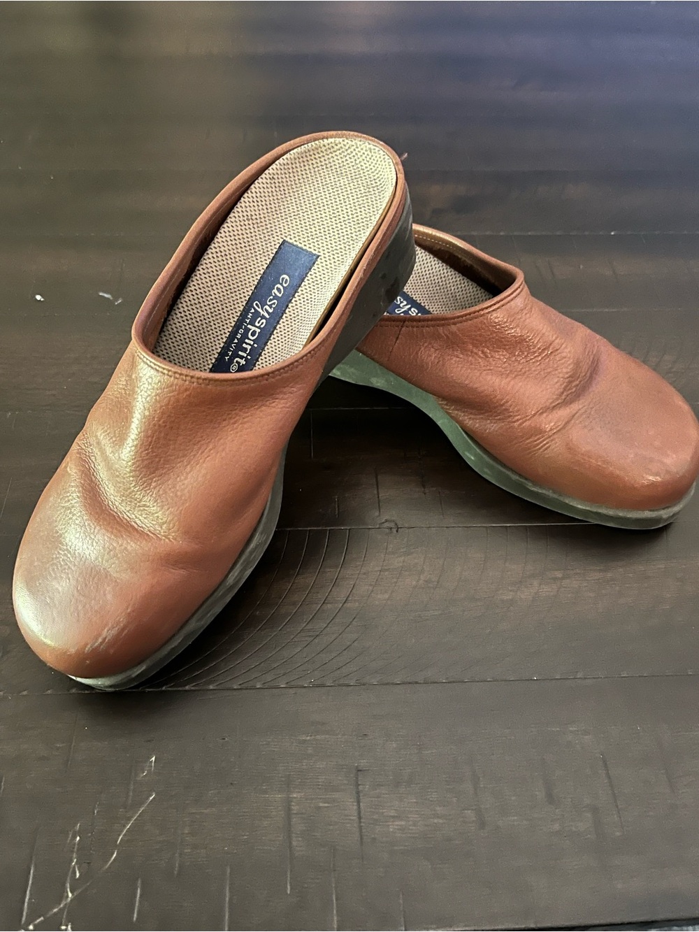 Easy Spirit Women’s Brown Leather Slip-On Clogs shoes 6 1/2 6.5
